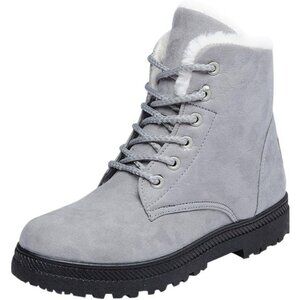 Alicegana Women's Winter Boots Snow Warm Fur Lined Lace Up Grey Non Slip Boots